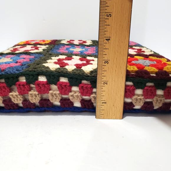 Vtg Crochet Granny Square Accent Decorative Pillow Multicolor Foam Insert 12x12 - Picture 9 of 10